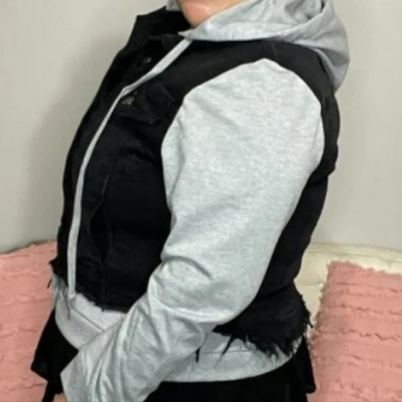 Risen Layered Terry Hoodie Denim Jacket - Picture 6 of 10